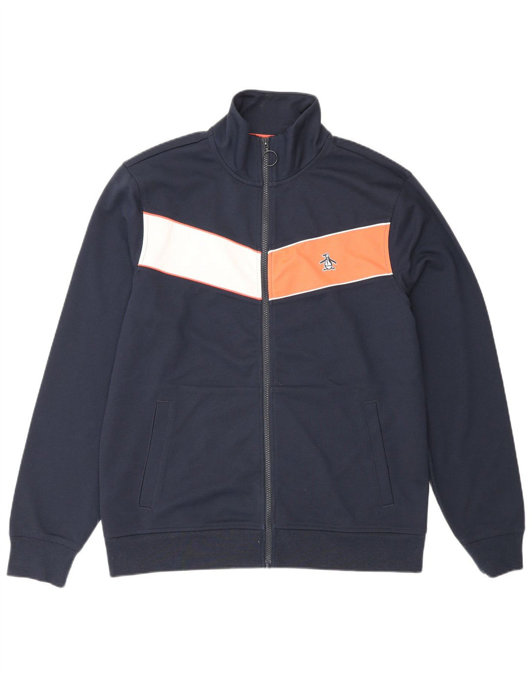Penguin Mens Tracksuit Top Jacket Medium Navy Blue Colourblock Sports