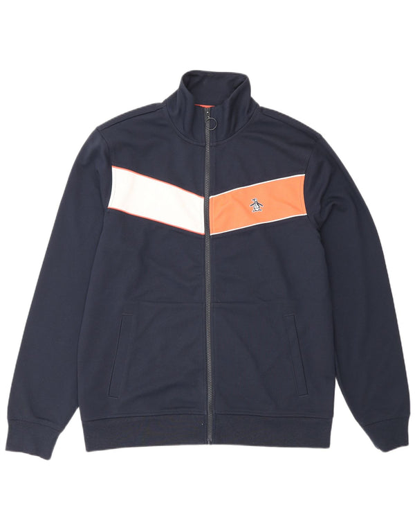 Penguin Mens Tracksuit Top Jacket Medium Navy Blue Colourblock Sports