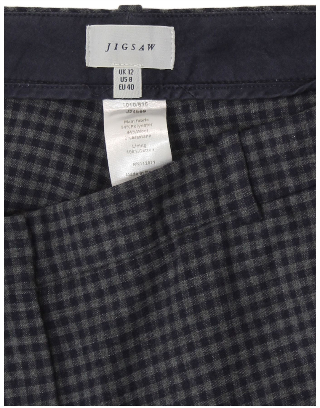 Jigsaw Womens Casual Trousers UK 12 Medium W32 L28 Navy Blue Gingham