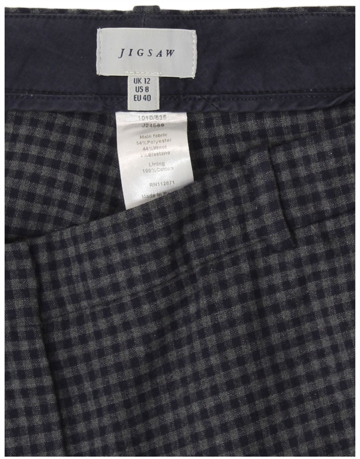 Jigsaw Womens Casual Trousers UK 12 Medium W32 L28 Navy Blue Gingham