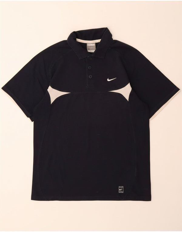 NIKE Boys Polo Shirt 12-13 Years Large  Navy Blue Colourblock Cotton