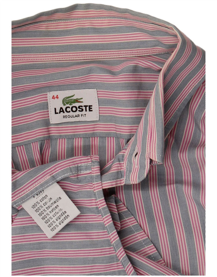 Lacoste Mens Regular Fit Shirt Size 44 XL Pink Striped Cotton