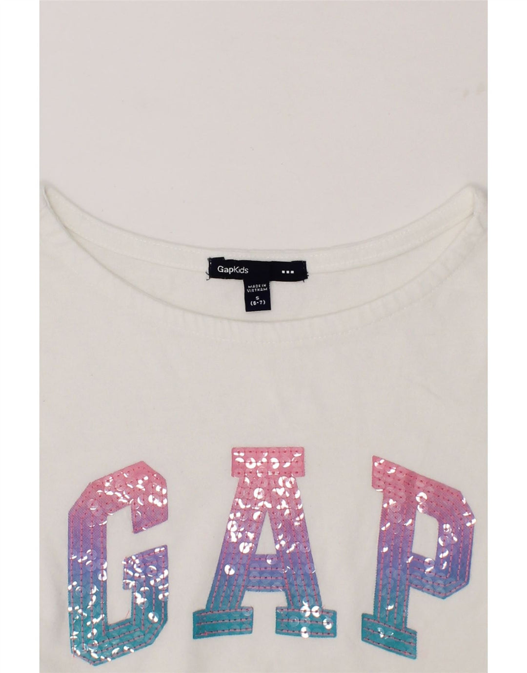 GAP Girls Graphic Top Long Sleeve 6-7 Years Small White Cotton Vintage Gap and Second-Hand Gap from Messina Hembry 