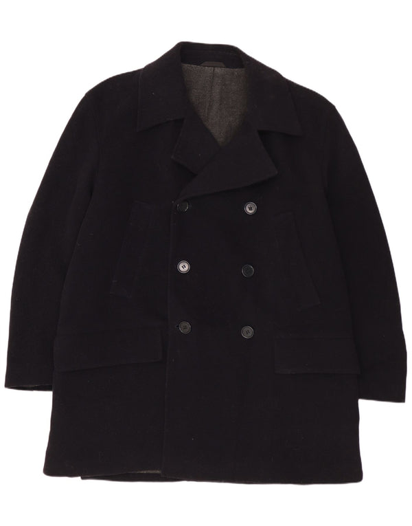 VINTAGE Mens Double Breasted Coat IT 50 Large Navy Blue Wool