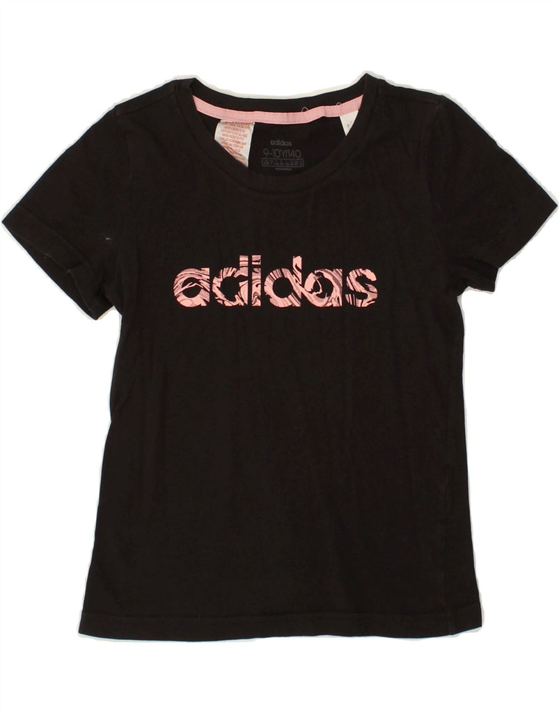 ADIDAS Girls Graphic T-Shirt Top 9-10 Years Black Cotton | Vintage Adidas | Thrift | Second-Hand Adidas | Used Clothing | Messina Hembry 