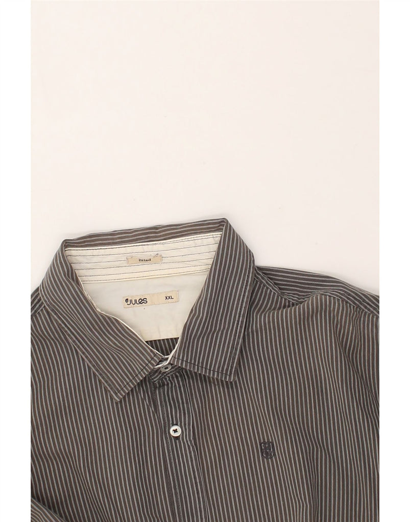 JULES Mens Fitted Shirt 2XL Grey Pinstripe Cotton | Vintage Jules | Thrift | Second-Hand Jules | Used Clothing | Messina Hembry 