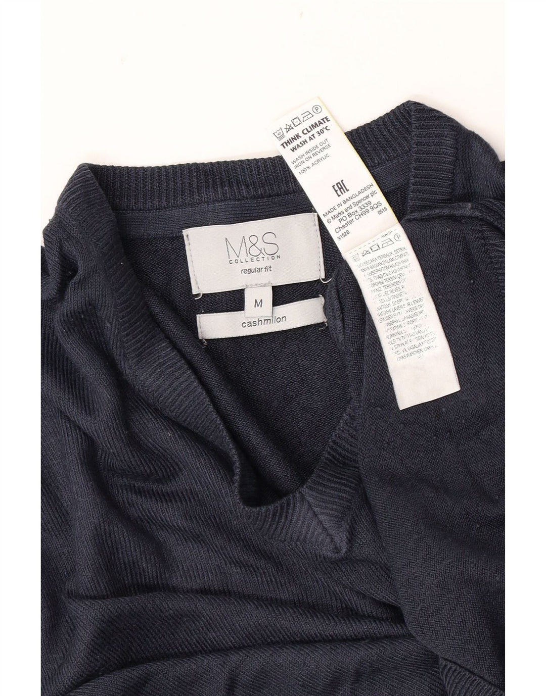 Marks & Spencer Mens Regular Fit V-Neck Jumper Sweater Medium Navy Blue
