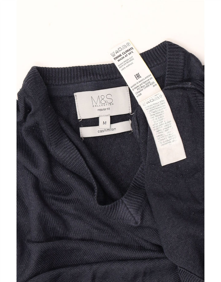 Marks & Spencer Mens Regular Fit V-Neck Jumper Sweater Medium Navy Blue