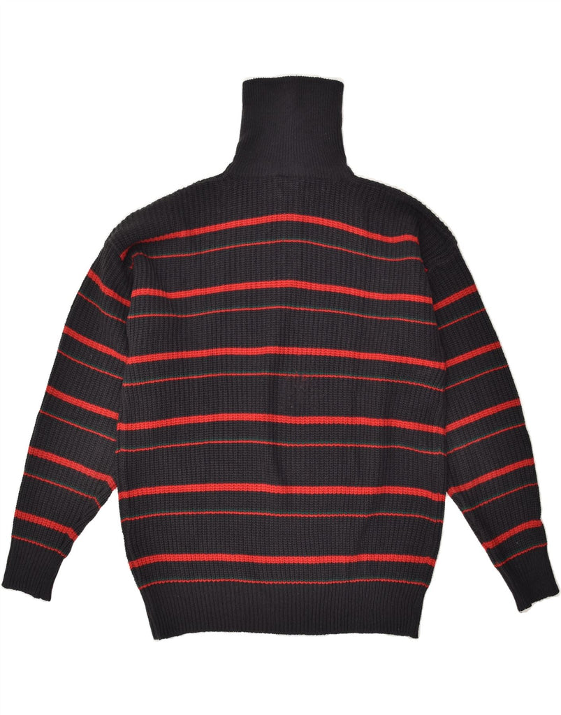 VINTAGE Mens Zip Neck Jumper Sweater XL Black Striped Polyacrylic | Vintage Vintage | Thrift | Second-Hand Vintage | Used Clothing | Messina Hembry 