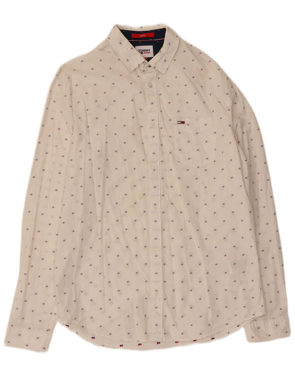 Tommy Hilfiger Mens Slim Fit Shirt Large White Geometric Cotton