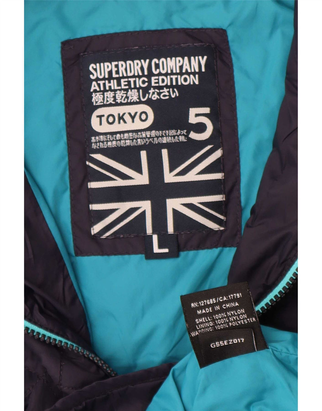 Superdry Womens Hooded Quilted Jacket UK 16 Large Navy Blue Nylon