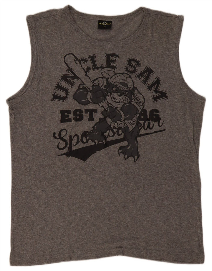 UNCLE SAM Mens Graphic Vest Top XL Grey Cotton