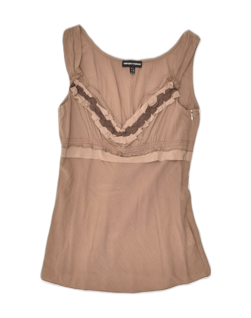 EMPORIO ARMANI Womens Sleeveless Blouse Top UK 8 Small Brown Cotton | Vintage Emporio Armani | Thrift | Second-Hand Emporio Armani | Used Clothing | Messina Hembry 