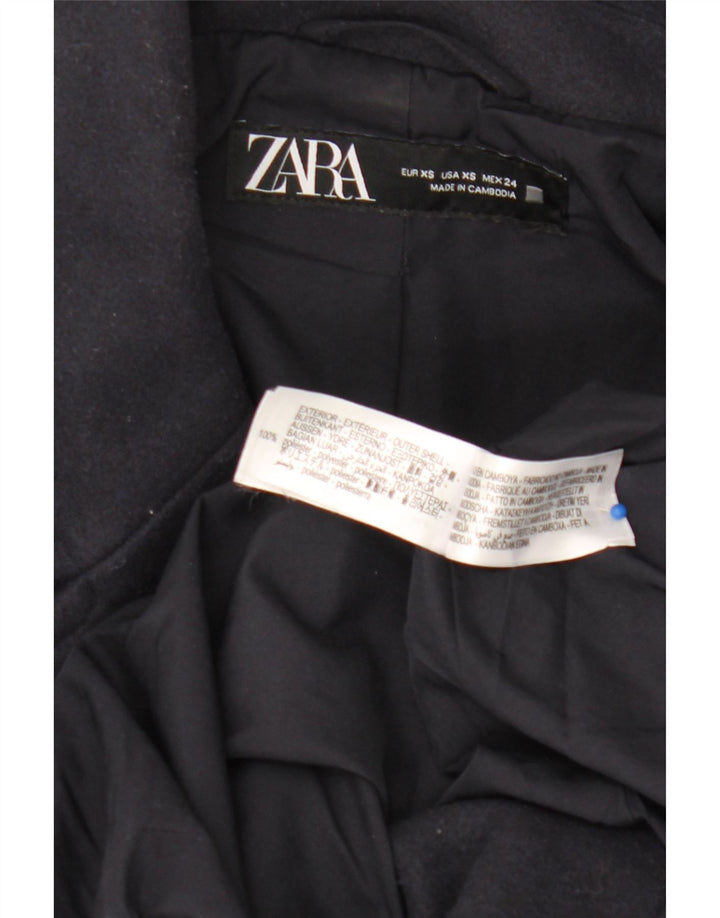 Zara Womens Oversized Double Breasted Coat UK 6 XS Navy Blue Polyester