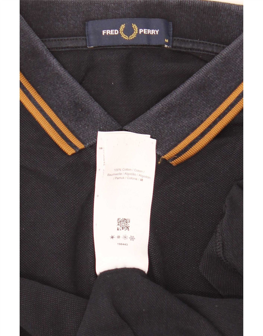 Fred Perry Mens Long Sleeve Polo Shirt Medium Navy Blue Striped Cotton