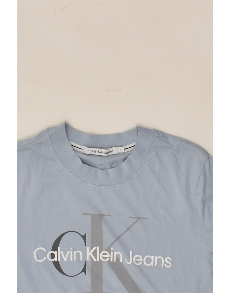 CALVIN KLEIN Womens Graphic T-Shirt Top UK 6 XS Blue Cotton | Vintage Calvin Klein | Thrift | Second-Hand Calvin Klein | Used Clothing | Messina Hembry 