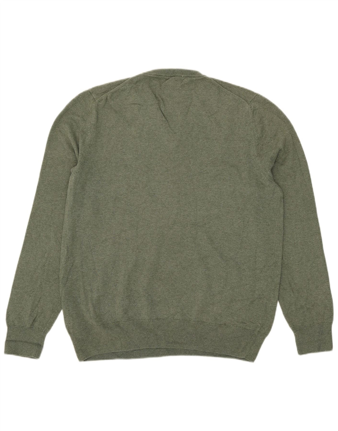 Marks & Spencer Mens V-Neck Jumper Sweater Large Green Cotton