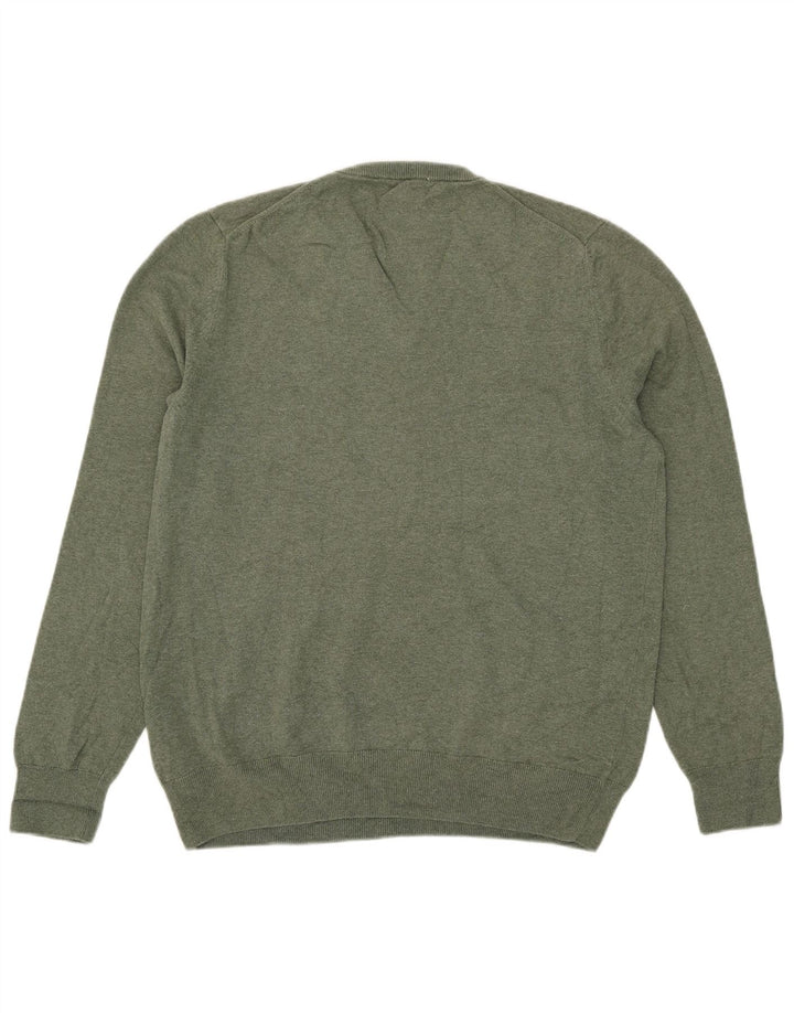 Marks & Spencer Mens V-Neck Jumper Sweater Large Green Cotton