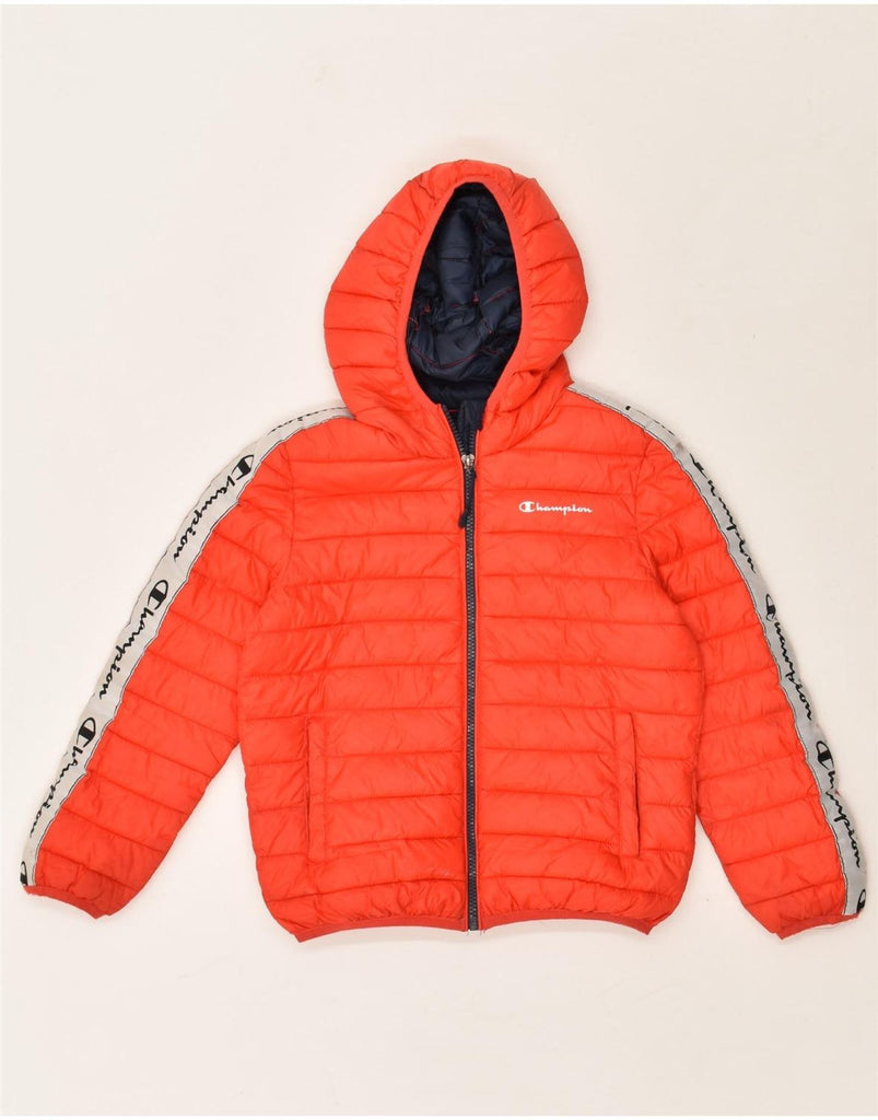 CHAMPION Boys Hooded Padded Jacket 7-8 Years Small Red Colourblock | Vintage Champion | Thrift | Second-Hand Champion | Used Clothing | Messina Hembry 