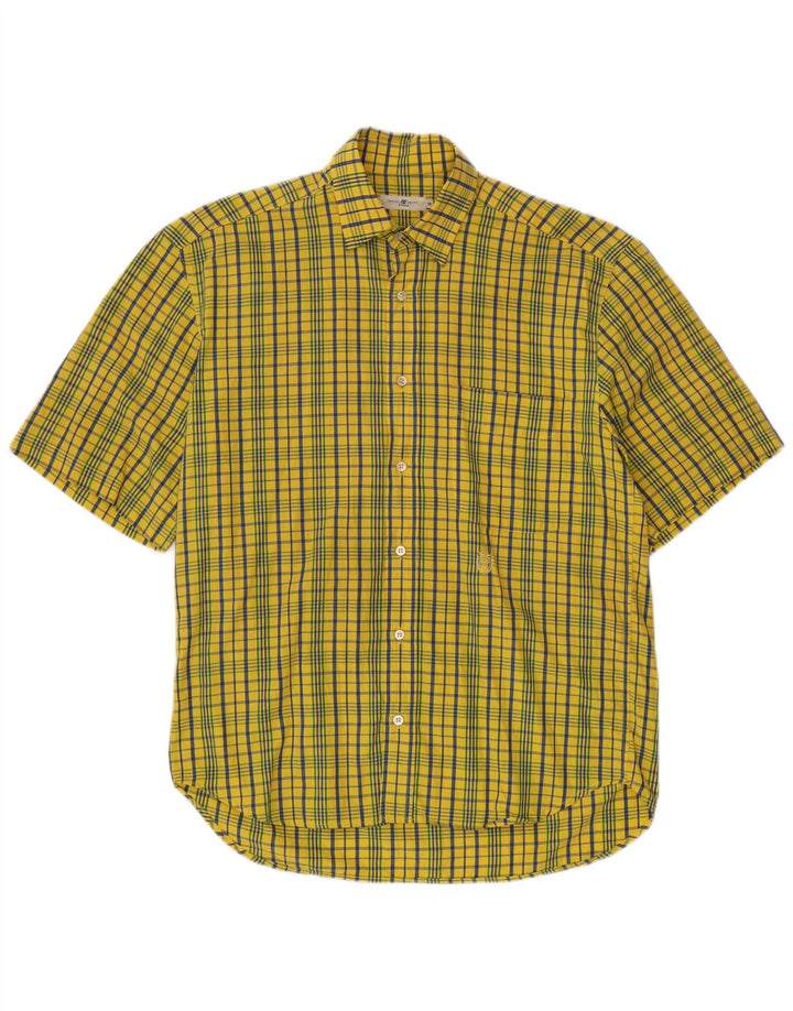 BELFE & BELFE Mens Short Sleeve Shirt Size 39 Medium Yellow Check Cotton