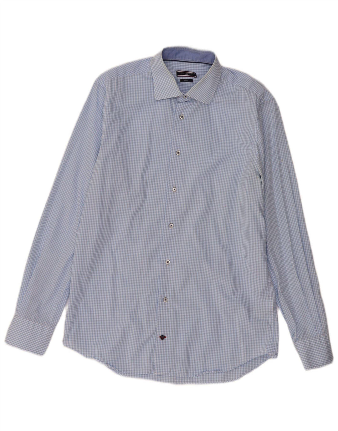 Tommy Hilfiger Mens Tailored Shirt Size 40 15 3/4 Medium Blue Gingham