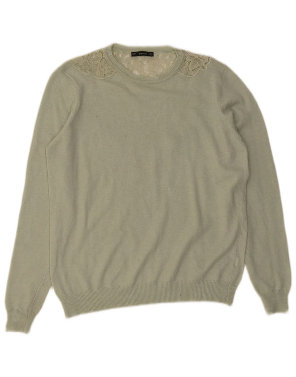 Zara Womens Crew Neck Jumper Sweater UK 14 Large Green