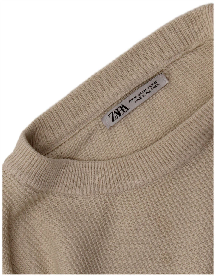 Zara Mens Crew Neck Jumper Sweater Medium Beige