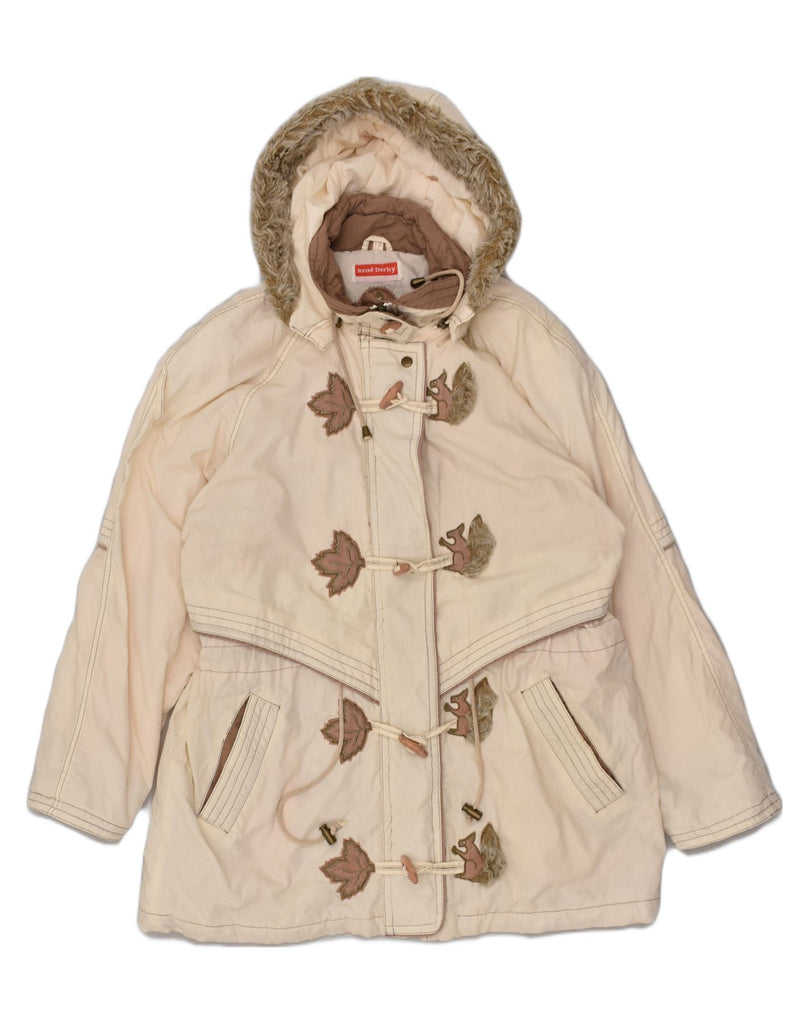 RENE' DERHY Womens Hooded Duffle Coat UK 16 Large White Polyester | Vintage Rene' Derhy | Thrift | Second-Hand Rene' Derhy | Used Clothing | Messina Hembry 