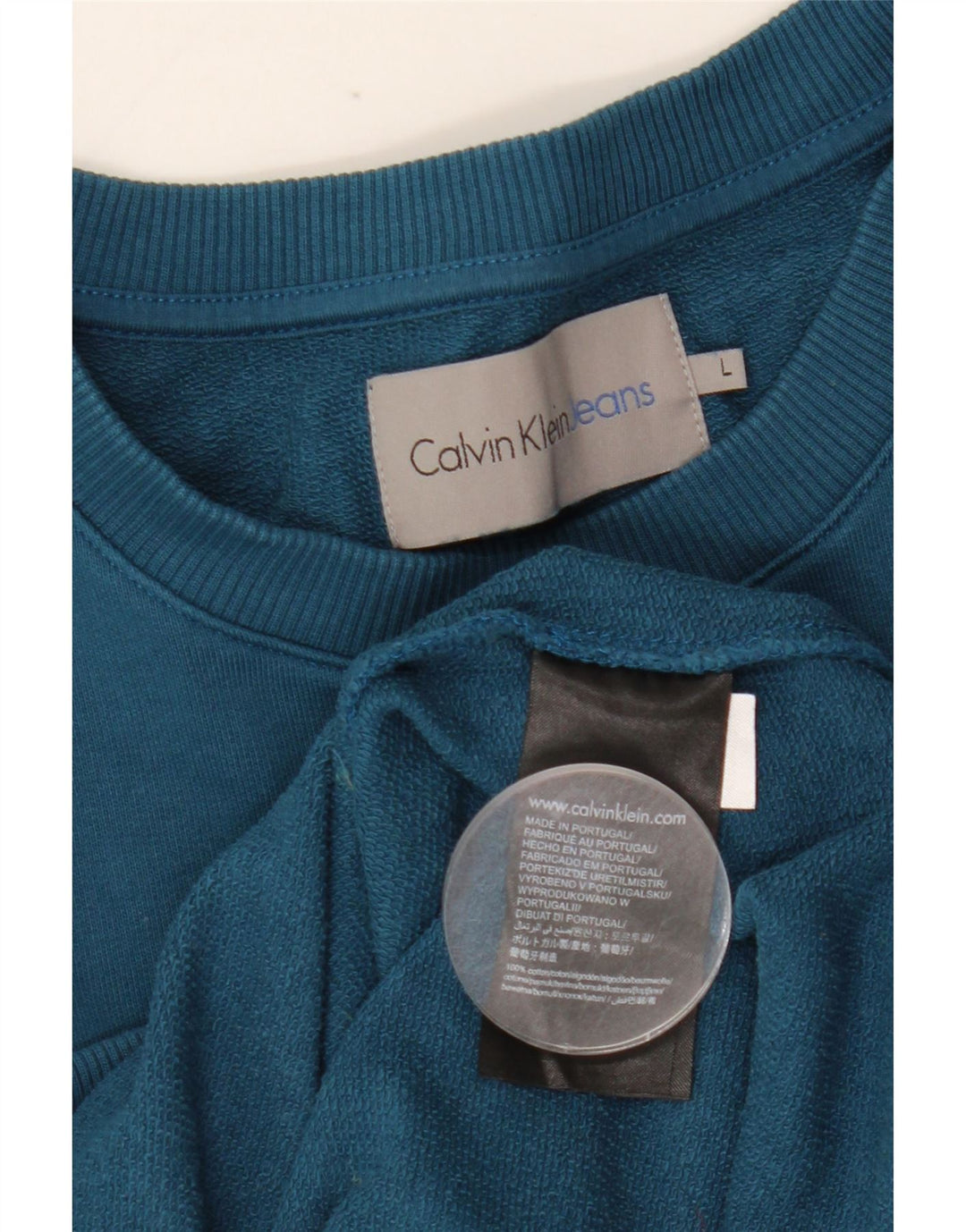 CALVIN KLEIN JEANS Mens Graphic Sweatshirt Jumper Large Blue Cotton