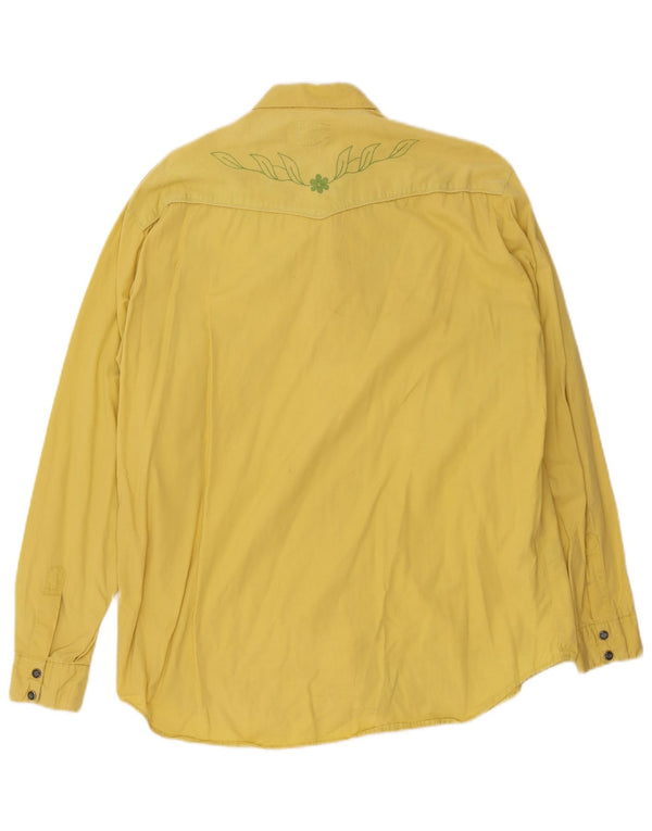 Fiorucci Mens Corduroy Shirt Medium Yellow Floral Cotton