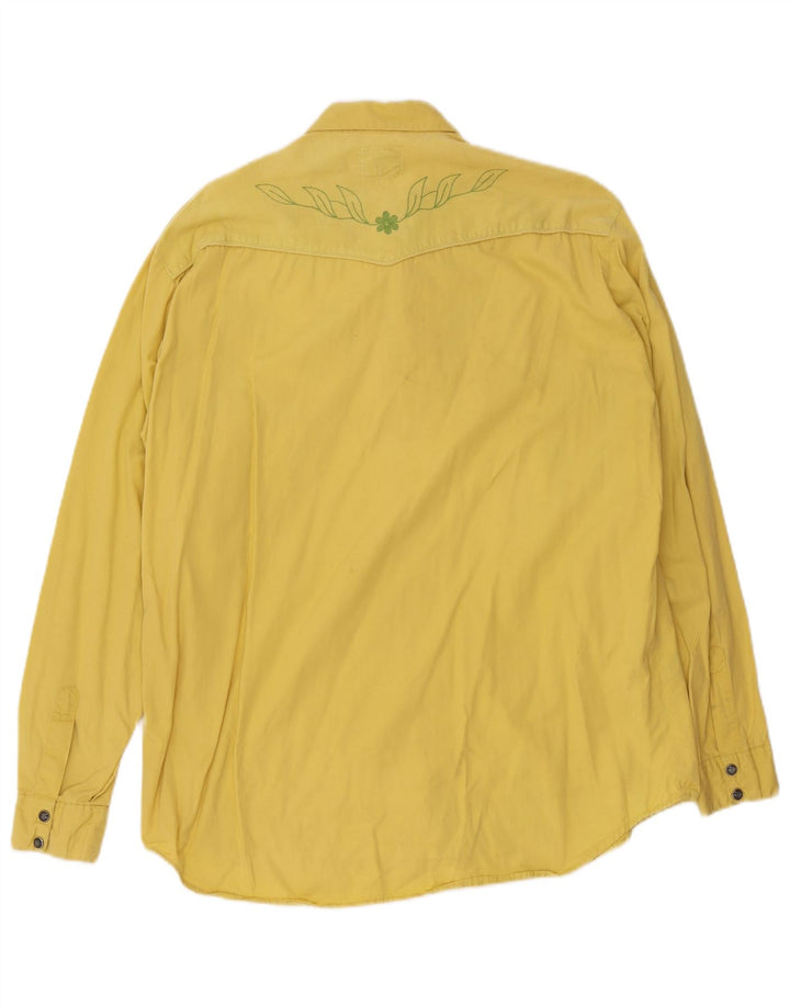 Fiorucci Mens Corduroy Shirt Medium Yellow Floral Cotton