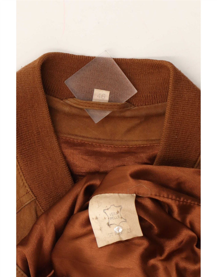 Vintage Mens Suede Bomber Jacket IT 46 Small Beige Leather