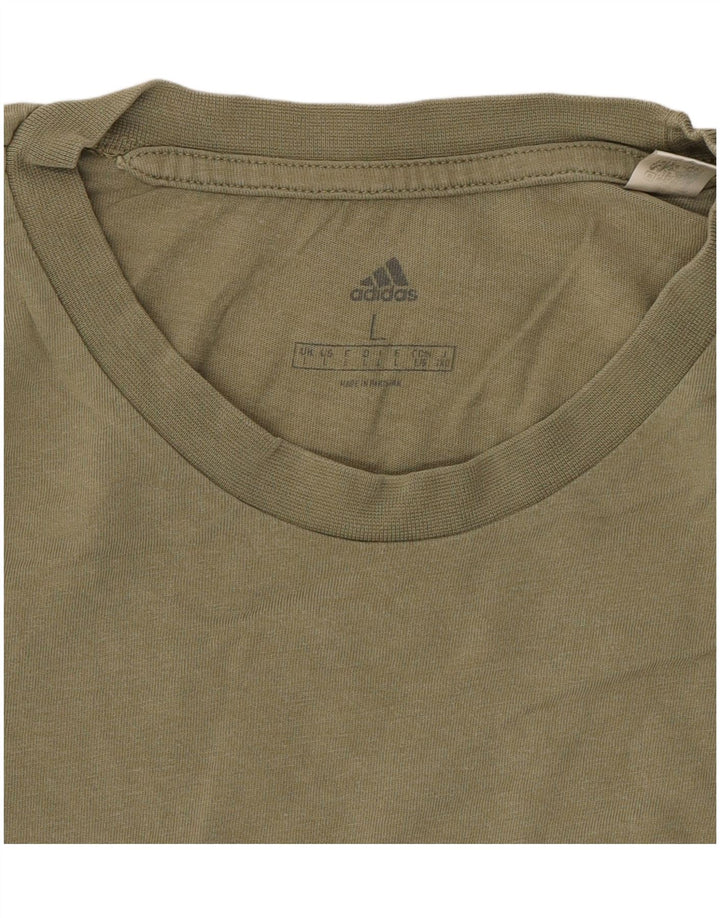 ADIDAS Mens Graphic T-Shirt Top Large Khaki Cotton