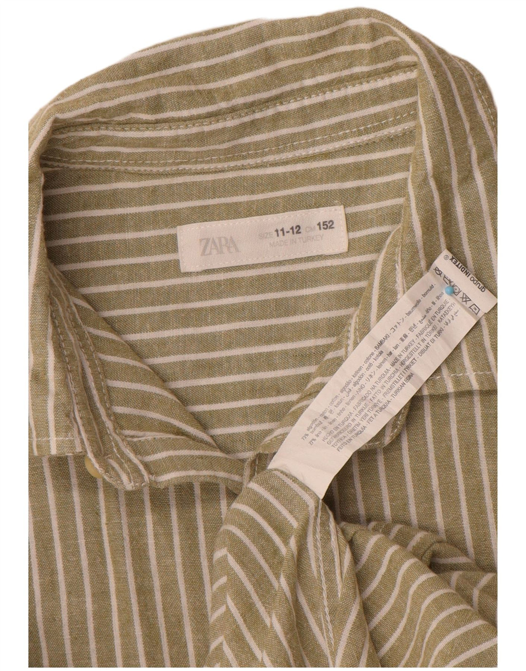 Zara Boys Shirt 11-12 Years Khaki Pinstripe Cotton