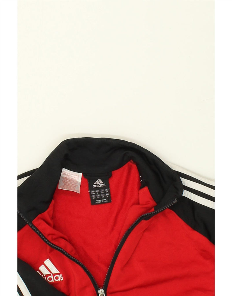 ADIDAS Boys Tracksuit Top Jacket 13-14 Years Red Colourblock Polyester | Vintage Adidas | Thrift | Second-Hand Adidas | Used Clothing | Messina Hembry 
