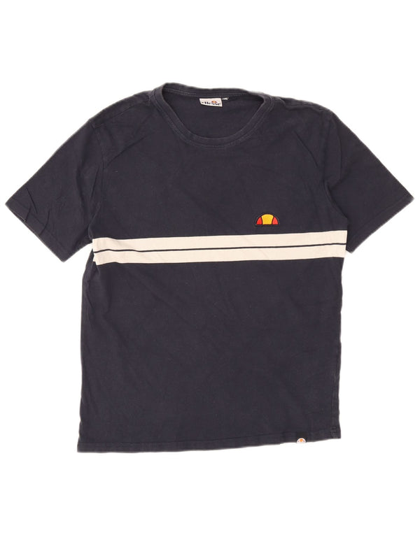 Ellesse Mens T-Shirt Top Small Navy Blue Striped Cotton