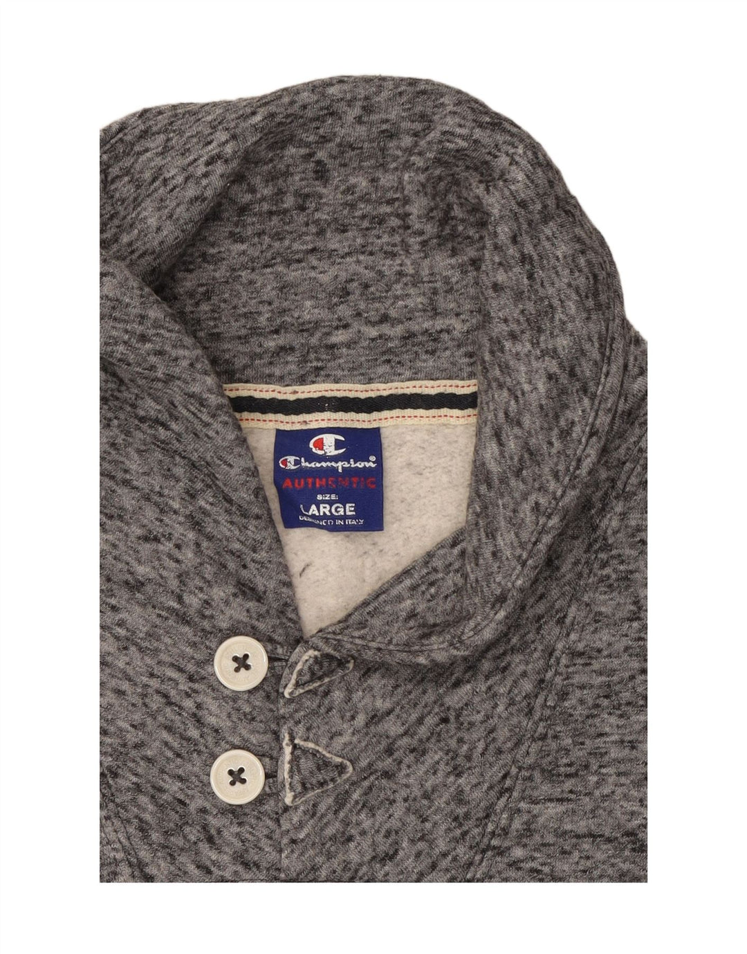 CHAMPION Mens Shawl Neck Sweatshirt Jumper Large Grey Flecked Cotton