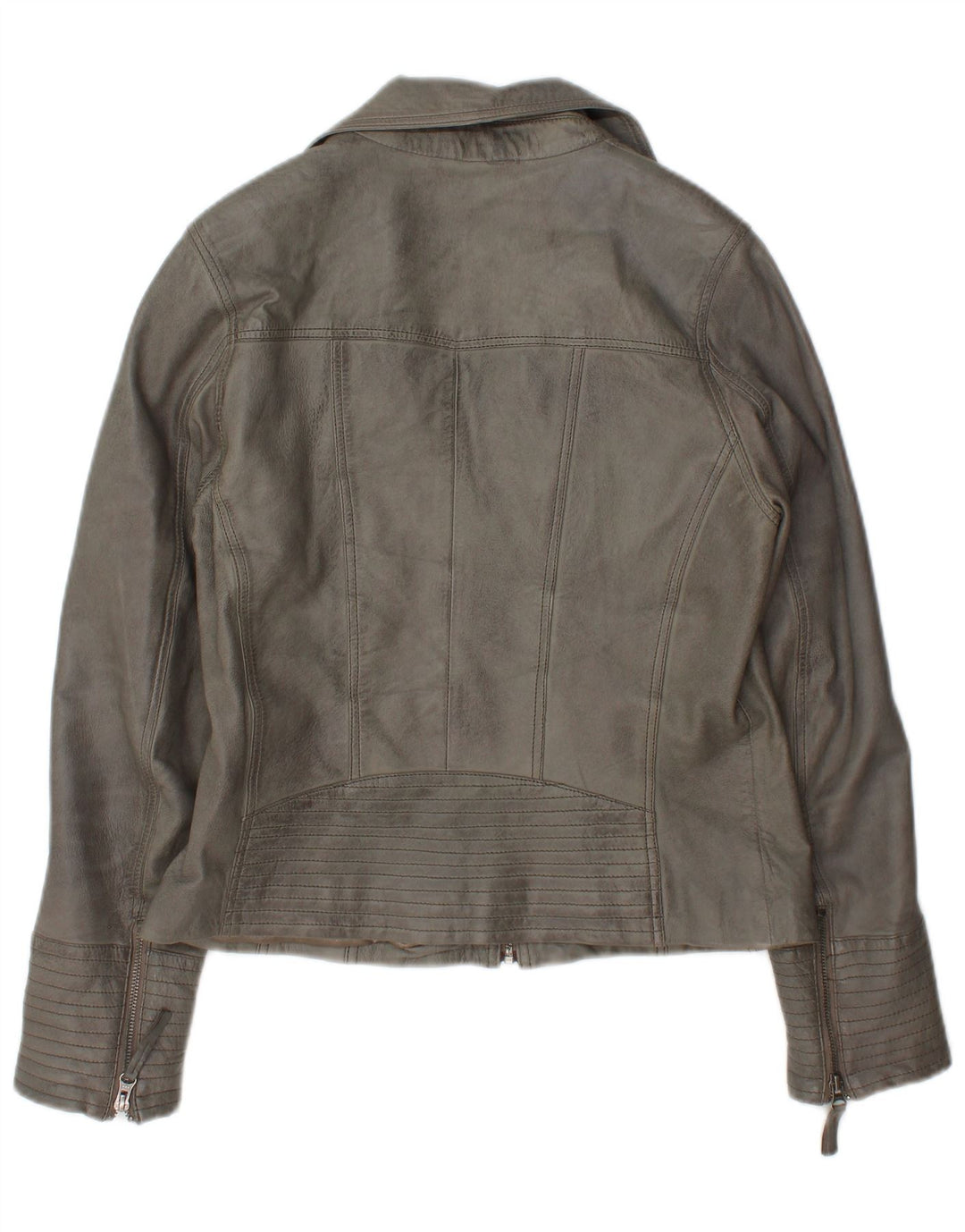 Max Womens Leather Biker Jacket UK 14 Large Grey Leather