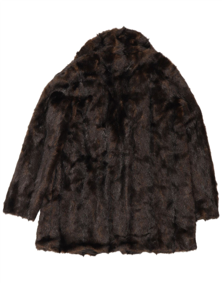 Zara Womens Faux Fur Oversized Overcoat UK 10 Small Brown Polyester Winter