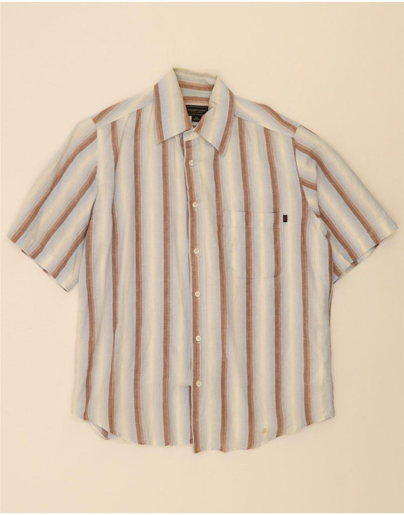 MARLBORO CLASSICS Mens Short Sleeve Shirt Medium Blue Striped Cotton Vintage Marlboro Classics and Second-Hand Marlboro Classics from Messina Hembry 