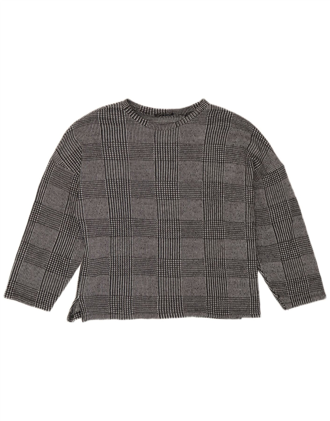 Zara Womens Top Long Sleeve UK 14 Medium Grey Houndstooth Polyester