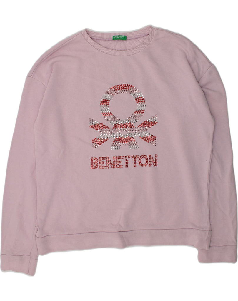 BENETTON Girls Graphic Sweatshirt Jumper 12-13 Years 3XL Pink Cotton | Vintage Benetton | Thrift | Second-Hand Benetton | Used Clothing | Messina Hembry 