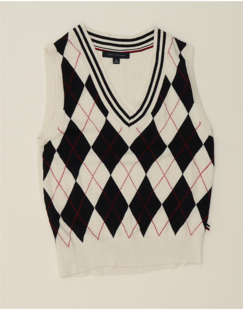 TOMMY HILFIGER Womens Vest Tank Top UK 10 Small White Argyle/Diamond Vintage Tommy Hilfiger and Second-Hand Tommy Hilfiger from Messina Hembry 