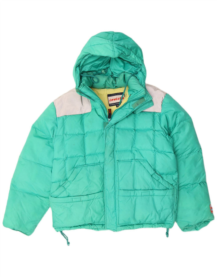 INVICTA Mens Hooded Padded Jacket IT 48 Medium Turquoise Colourblock Nylon