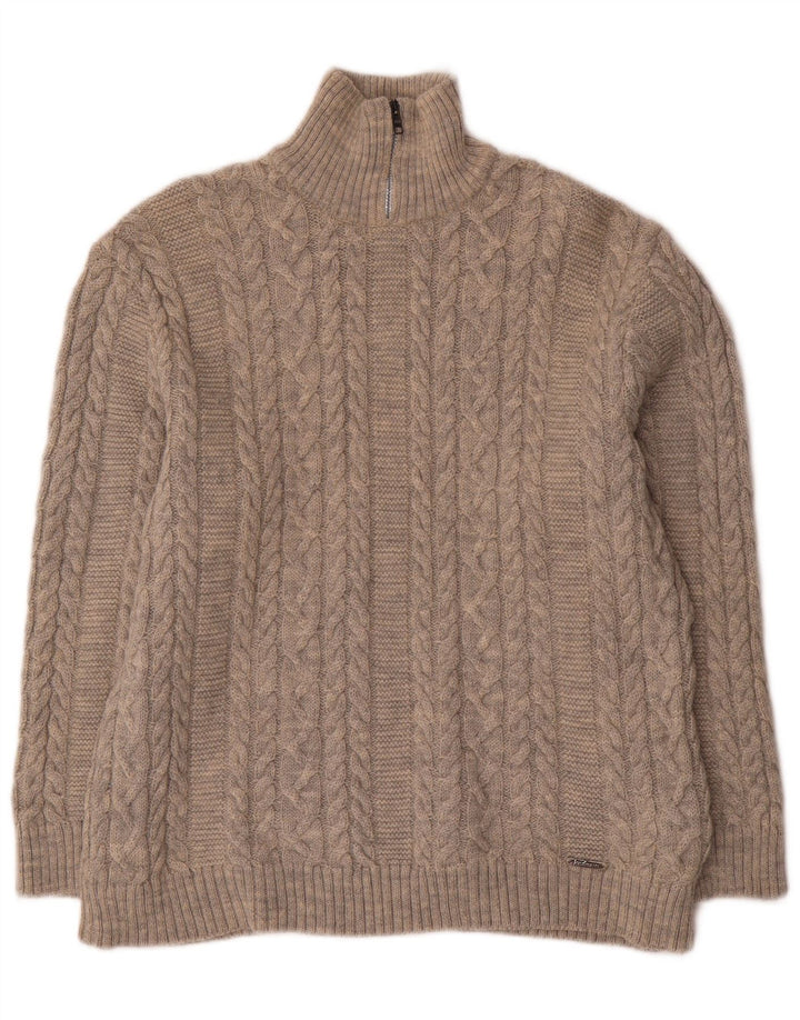 Kaufmann Mens Zip Neck Jumper Sweater IT 46 Small Beige Wool