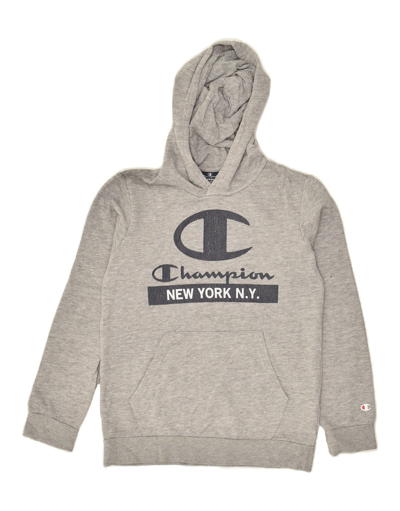 CHAMPION Boys Graphic Hoodie Jumper 11-12 Years Large  Grey Cotton Vintage Champion and Second-Hand Champion from Messina Hembry 