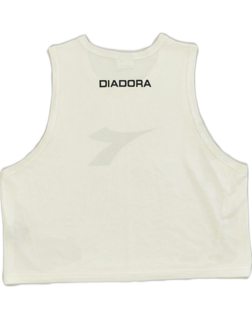 DIADORA Womens Crop Graphic Vest Top UK 18 XL White Cotton | Vintage Diadora | Thrift | Second-Hand Diadora | Used Clothing | Messina Hembry 