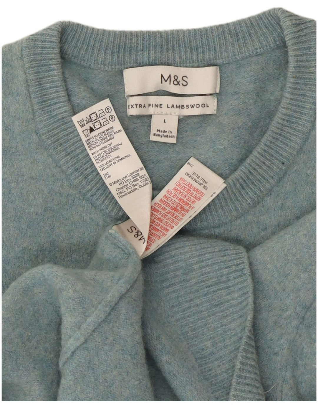 Marks & Spencer Womens Crew Neck Jumper Sweater UK 14 Large Blue Lambswool