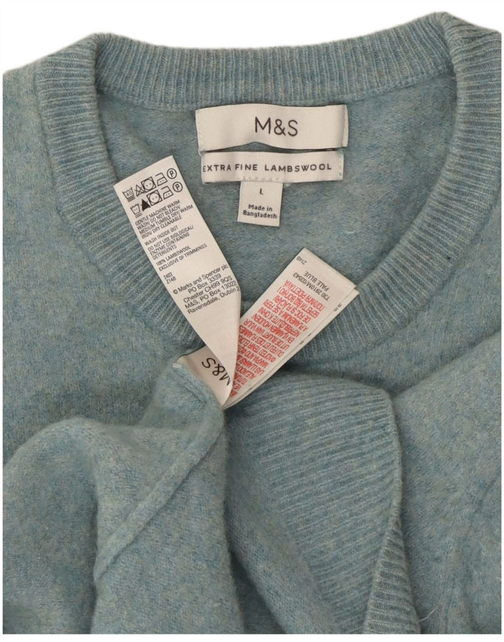 Marks & Spencer Womens Crew Neck Jumper Sweater UK 14 Large Blue Lambswool