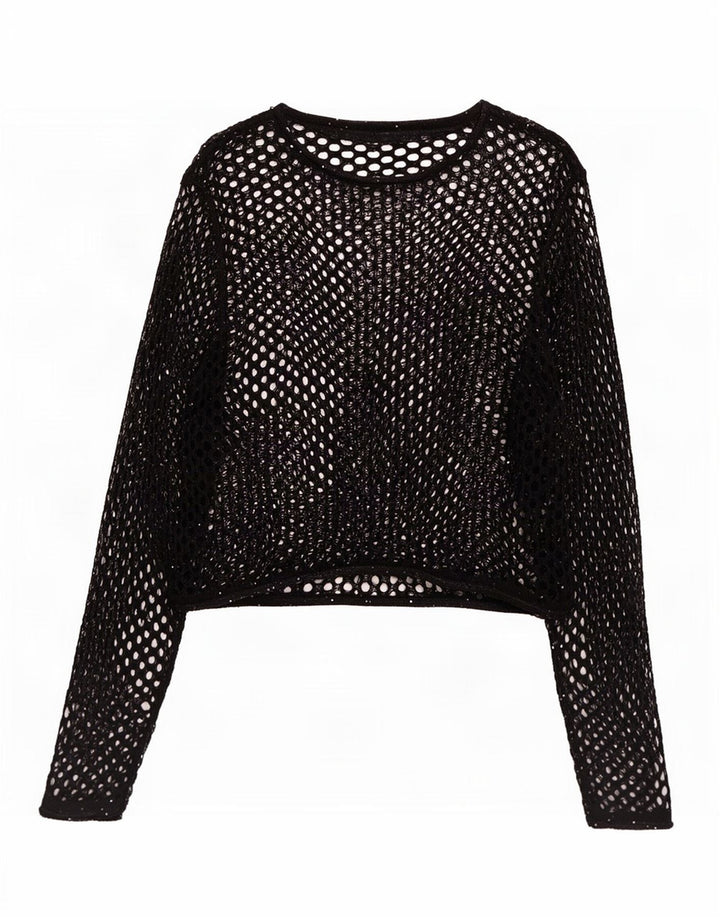 Zara Womens Oversized Long Sleeve Crochet See Through Top UK 10 Small Black